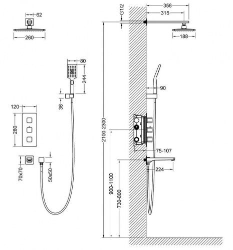 Душевая система Timo Petruma SX-5049/03SM скрытого монтажа с термостатом, черная матовая фото 11