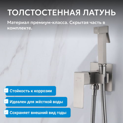 Встраиваемый смеситель с гигиеническим душем, сатин ABBER Daheim AF8226SP фото 7