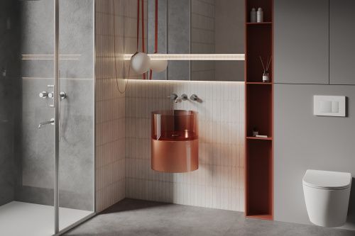 Раковина подвесная прозрачная 42х42см круглая  коричневая  ABBER Kristall AT2704Opal фото 8