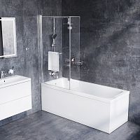 Душевая шторка на борт ванны 150х80 см, с полотенцедержателем Damixa Skyline DX35WBS-D7W1-150MT