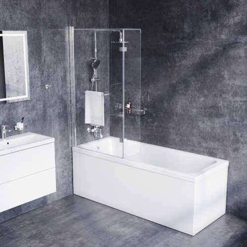 Душевая шторка на борт ванны 150х80 см, с полотенцедержателем Damixa Skyline DX35WBS-D7W1-150MT