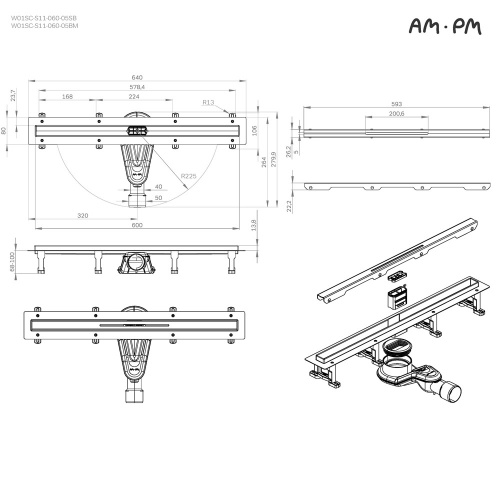 Трап для душа линейный, универсальный затвор Slim line, 60 см AM.PM MasterFlow W01SC-S11-060-05SB фото 5