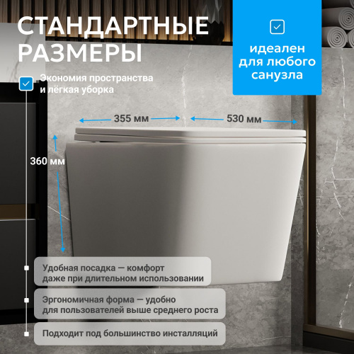 Унитаз ABBER Rechteck AC1201MW подвесной белый матовый, безободковый фото 2