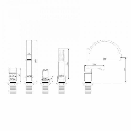 Смеситель на борт ванны с душем, золото матовое ABBER Wasserfall AF8613G фото 4