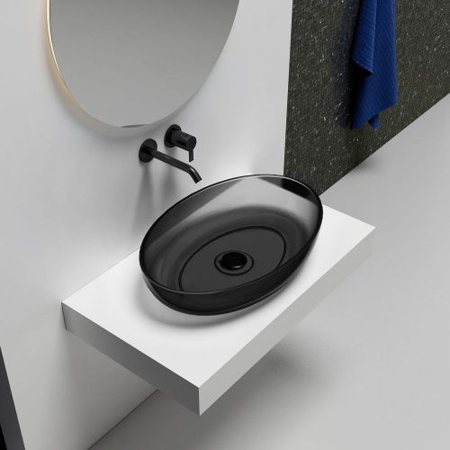 Раковина накладная прозрачная 60х40см овальная  черная  ABBER Kristall AT2801Onyx фото 3