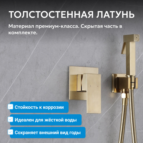 Встраиваемый смеситель с гигиеническим душем, золото матовое ABBER Daheim AF8225G фото 8