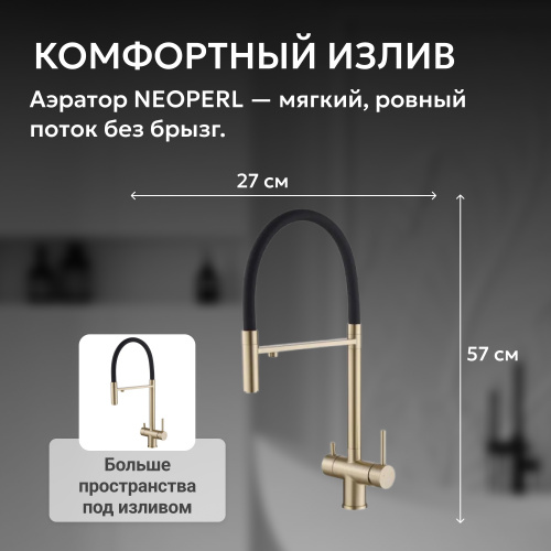 Смеситель для кухонной мойки, золото матовое ABBER Wasser Kreis AF81141G фото 5