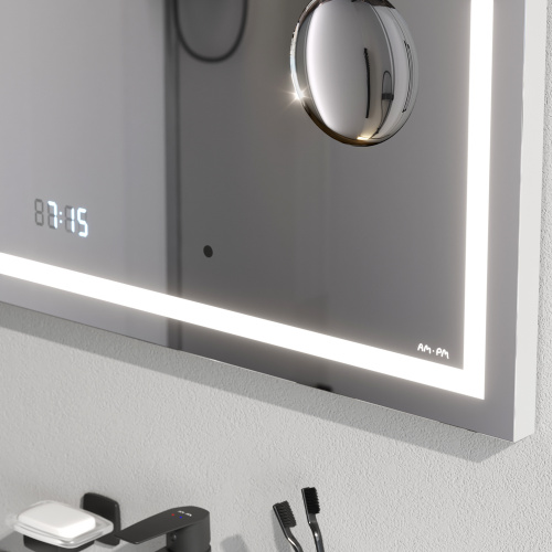 Универсальное зеркало с контурной Led-подсветкой, часами и косметическим зеркалом, 65 см AM.PM Gem M91AMOX0653WG фото 4