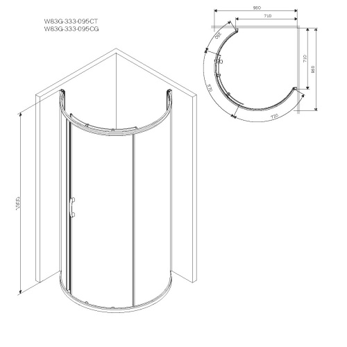 Душевое ограждение 95x95 см, без поддона AM.PM Like W83G-333-095CT фото 10