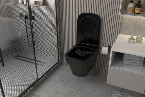 Унитаз ABBER Rechteck AC1201MB подвесной черный матовый, безободковый фото 4