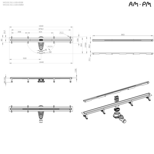 Трап для душа линейный, универсальный затвор Slim line, 100 см AM.PM MasterFlow W01SC-S11-100-05BM фото 5