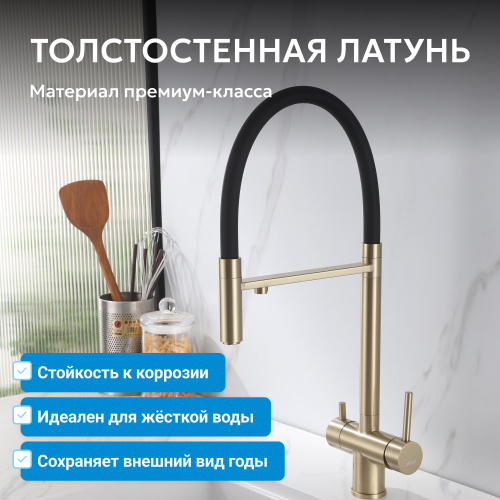 Смеситель для кухонной мойки, золото матовое ABBER Wasser Kreis AF81141G фото 4