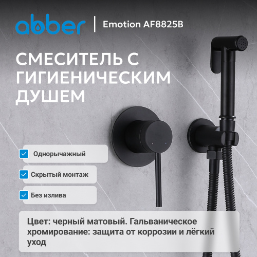 Встраиваемый смеситель с гигиеническим душем, черный матовый ABBER Emotion AF8825B фото 6