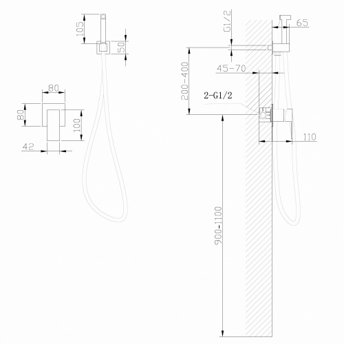 Встраиваемый смеситель с гигиеническим душем, белый матовый ABBER Daheim AF8225W фото 2
