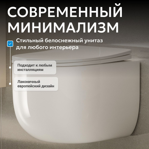 Унитаз-биде   подвесной белый безободковый смыв торнадо ABBER Bequem AC1104TNS фото 10