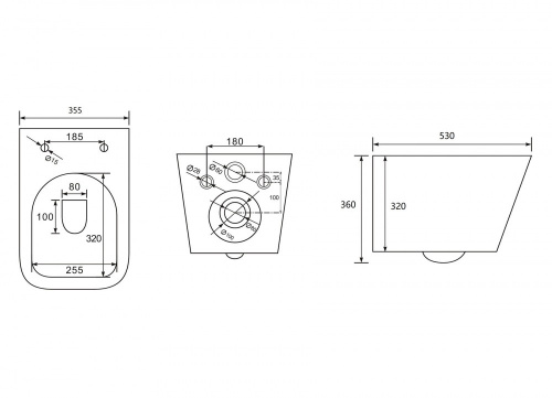 Комплект подвесной унитаз  AC1201 белый с инсталляцией AC0105 и кнопкой AC0121MB черный матовый смыв каскадный фото 9