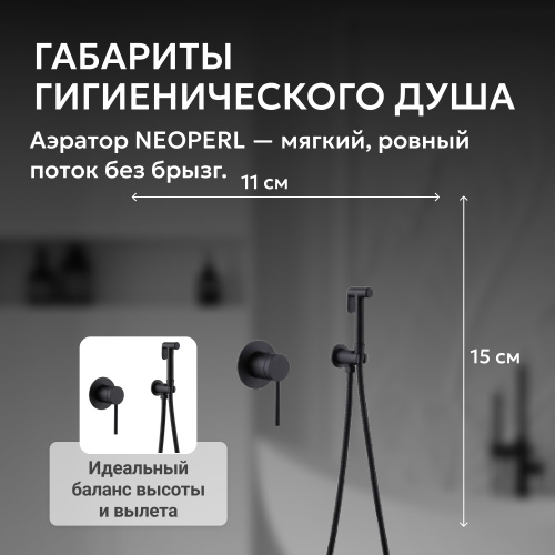 Встраиваемый смеситель с гигиеническим душем, черный матовый ABBER Emotion AF8825B фото 8