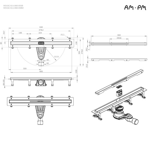 Трап для душа линейный, универсальный затвор Slim line, 60 см AM.PM MasterFlow W01SC-S11-060-05BM фото 5