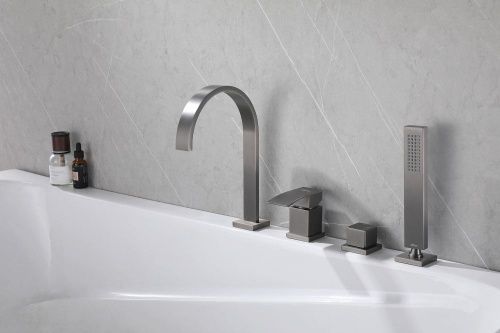 Смеситель на борт ванны с душем, никель ABBER Wasserfall AF8613NG фото 7