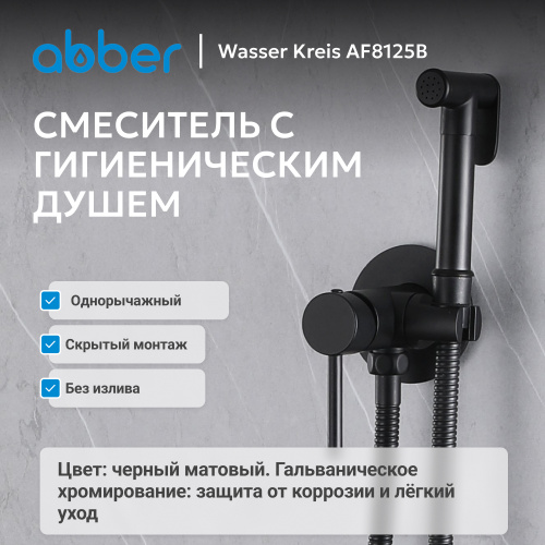 Встраиваемый смеситель с гигиеническим душем, черный матовый ABBER Wasser Kreis AF8125B фото 3