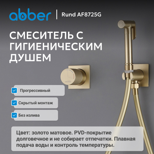 Встраиваемый смеситель с гигиеническим душем, золото матовое ABBER Rund AF8725G фото 3