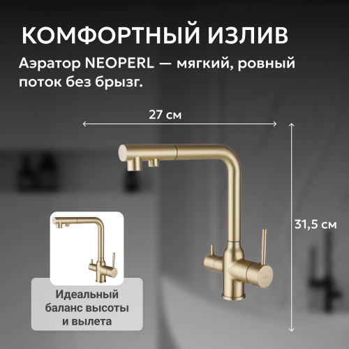Смеситель для кухонной мойки, золото матовое ABBER Emotion AF8814G фото 5