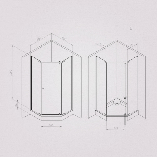 Душевое ограждение 90x90 см, пятиугольное, без поддона AM.PM Sunny W87G-405-9090-MT фото 7