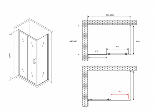 Душевой уголок 100х50 ABBER Schwarzer Diamant AG30100B5-S50B5 фото 13