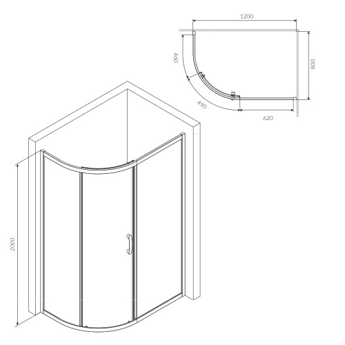 Душевое ограждение 120x80 см, без поддона AM.PM Like W83UG-302U120MT фото 3