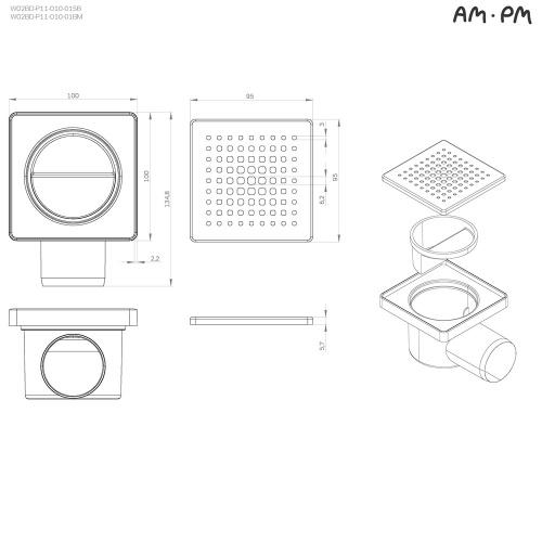 Трап для душа точечный, мокрый затвор Cut Gradient, 10 см AM.PM PrimeFlow W02BD-P11-010-01SB фото 12