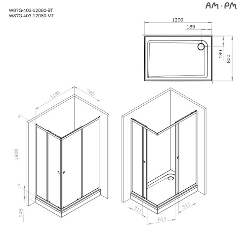 Душевое ограждение 120x80 см, без поддона AM.PM Sunny W87G-403-12080-BT фото 3