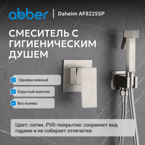 Встраиваемый смеситель с гигиеническим душем, сатин ABBER Daheim AF8225SP фото 6