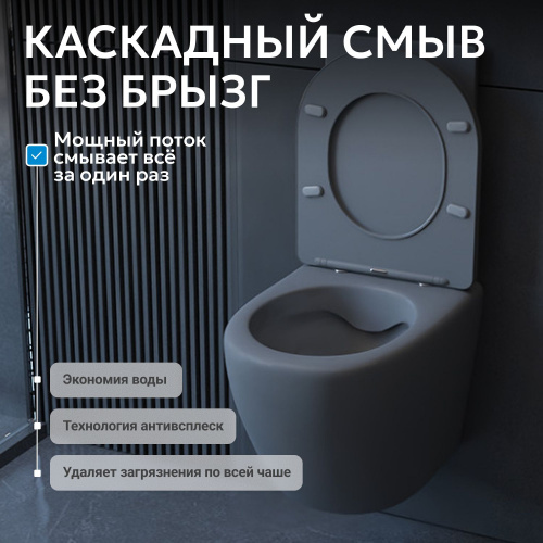 Унитаз ABBER Bequem AC1101MG подвесной серый матовый, безободковый фото 17